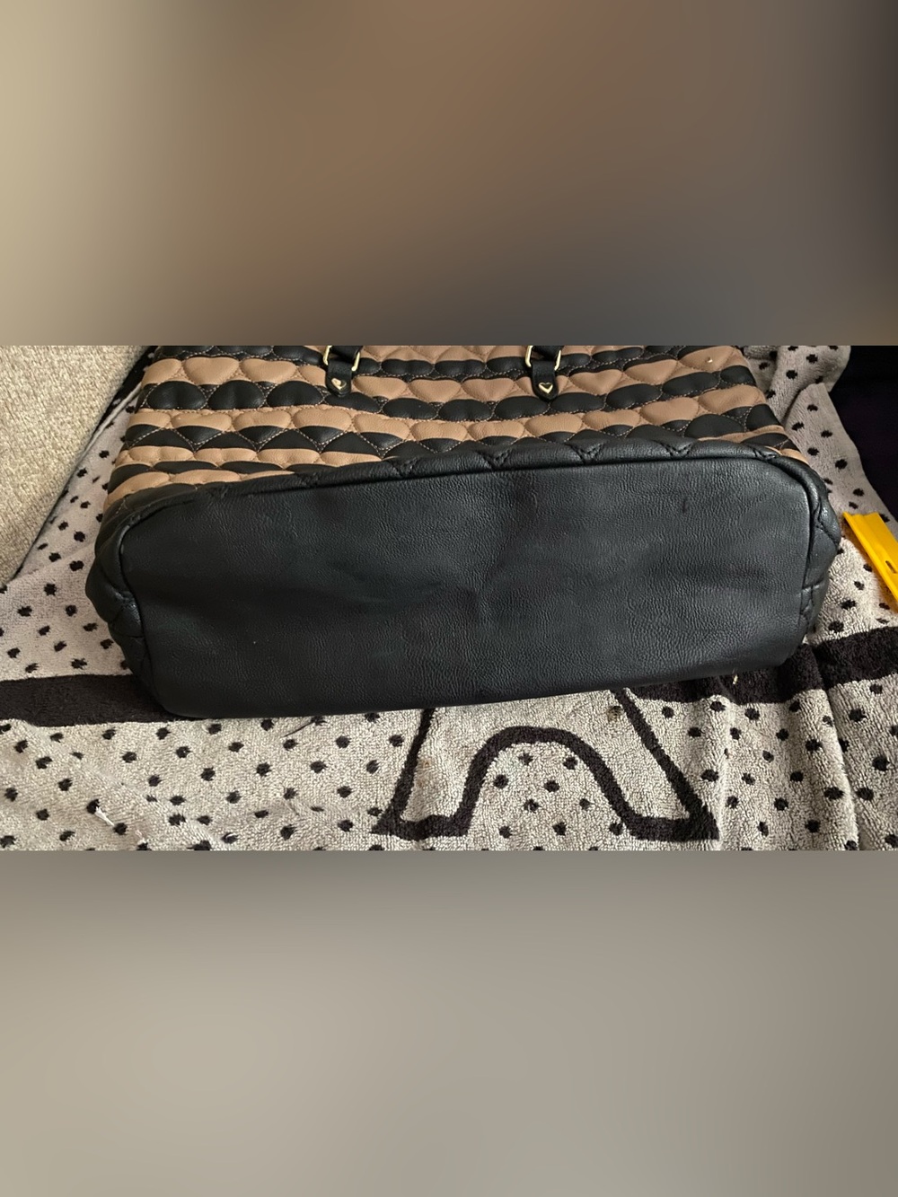 Betsey Johnson Black and Tan Quilted Stripe Tote - Picture 3 of 5